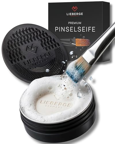 LIEBERGE Pinselseife 40g + Reinigungsmatte | Reiniger Acryl & Aquarellfarbe | Sanfter Pinselreiniger für Acrylfarbe & Aquarellfarbe – inkl. hochwertiger Pinsel Reinigungsmatte zum schonenden Reinigen