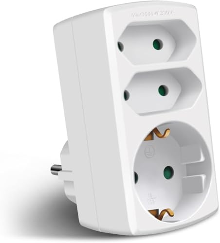 EXTRASTAR 3-Fach Steckdosenadapter, 2 Euro+1 Schuko, EU Stecker Adapter mit Kindersicherung, Steckdosenleiste für Büro, Heim, Weiß (1 Stück)