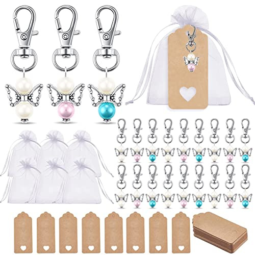 60 Pcs Engelanhänger, 20 set Hochzeit Taufe Anhänger,Engel Anhänger | Schlüsselanhänger,kleine schutzengel anhänger,Gastgeschenke Kommunion,Schutzengel+Organza,Gastgeschenke Taufe Hochzeit