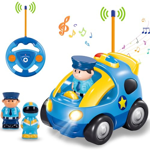 Pup Go Fernbedienung Cartoon Polizeiauto für Kinder 2 3 Jahre | Ferngesteuertes Auto Spielzeug mit Musik und Licht, Radio Control Rennwagen Kinderspielzeug, Ideal RC Auto Geschenk für Junge