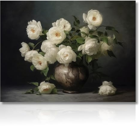 Dazzlewall Wandbilder Vintage Weiß Blume Bauernhaus Ölgemälde Boho Rustikale Leinwand Bilder für Schlafzimmer Wohnzimmer Deko 30x40 cm Ohne Rahmen