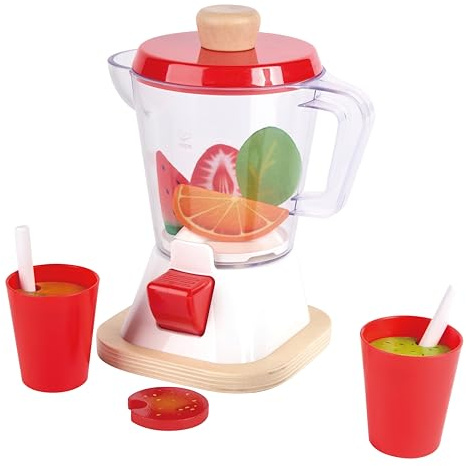 Hape Smoothie-Mixer - Bunter Smoothie-Mixer mit Bechern und Trinkhalmen, Küchengerät für Kinder, Spielküche Zubehör für Rollenspiel und Kreativität, Lernspielzeug, ab 3 Jahren