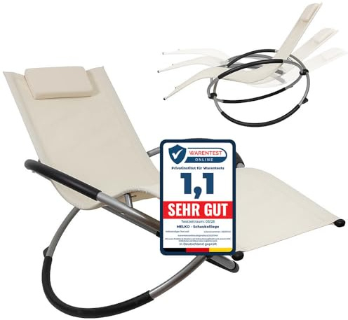 Melko Relaxliege Schaukelliege Sonnenliege Gartenliege klappbar bis 200 kg | ergonomische Wellenform, abnehmbares Kopfkissen, atmungsaktiv und witterungsbeständig, nur 8 kg leicht, Stahlrahmen, Beige