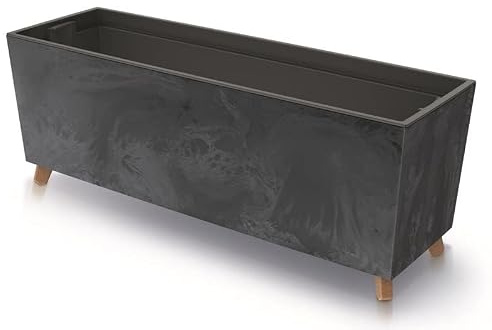 BirnePower Blumenkasten Blumentopf Blumenkübel mit Füßen Breite 77cm Pflanzkübel mit Pflanzeinsatz Case N Beton Optik Beine Pflanzschale (Anthrazit Beton)