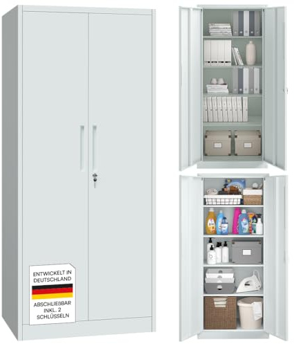 STEELSØN Regulus Metallschrank abschließbar – Stahlschrank mit 5 Ebenen – Werkzeugschrank mit Doppeltüren Grau – Werkstattschrank mit verstellbaren Ablagen – Aktenschrank/Büroschrank Metall