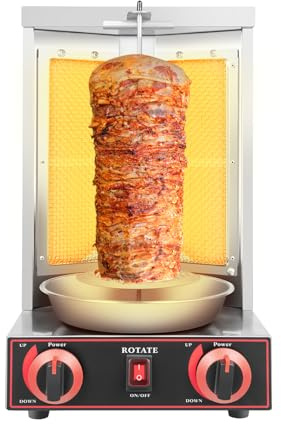 Dönergrill Gas, 2 Brenner Gyros Grill für Zuhause Schaschlikgrill Rotissiere Hähnchengrill Gasgrill Steakgrill Hochleistungsgrill, 3000W 220V Elektrische Tischgrills Für Familien Grills Restaurants