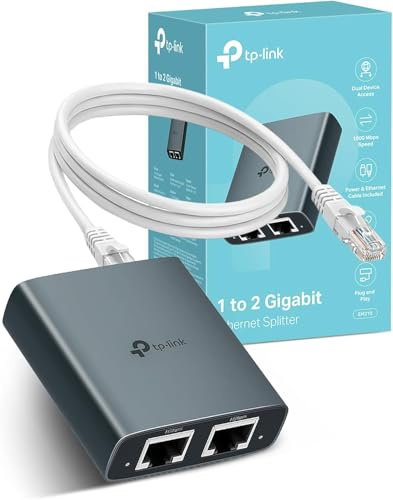 TP-Link EH210 LAN Splitter 1 auf 2 (Gigabit Ethernet Splitter) | inkl. USB-Stromkabel & Cat 5e Netzwerkkabel | Aluminiumgehäuse, Plug & Play, LAN Switch 2 Port