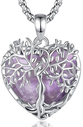 AEONSLOVE Lebensbaum Kette mit Kristall, Baum des Lebens Mondstein Halskette für Damen Türkis Amethyst Anhänger Obsidian Malachit Stein Kette Heilsteine Schmuck