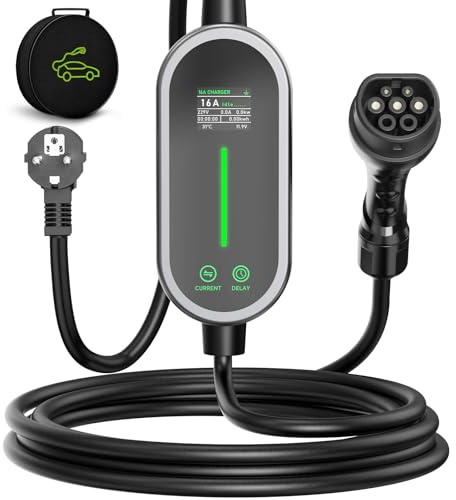 AUFYEV Ladekabel Typ 2, 3,6kW 8m 6-16A 1-Phasig EV Ladegerät Typ 2 Schuko mit Steuerbarer Digitalanzeige, Tragbare EV Charger, E Auto Ladekabel Zeitfunktion & IP65 für EV PHEV IEC 62196-2