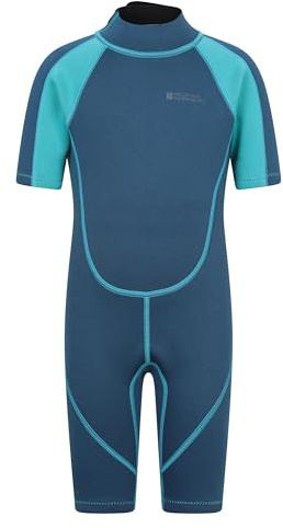 Mountain Warehouse Kurzer Kinder-Neoprenanzug - 2.5mm Körper, Flache Nähte, mit Easy-Glide-Reißverschluss, Tauchanzug, verstellbarem Nackenverschluss Aquamarin (Kinder) Kinder 164 EU (13 Jahre)