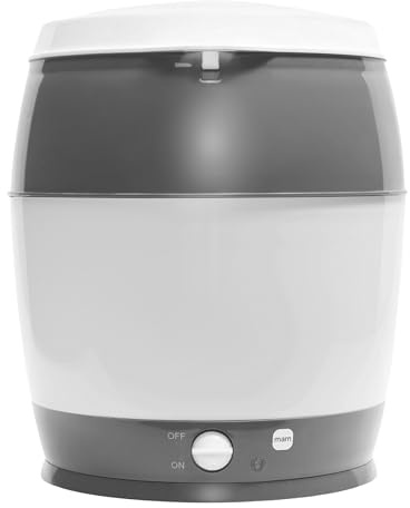 MAM Sterilisator, elektrischer Dampfsterilisator für Babyflaschen, Sauger & Zubehör, zuverlässiger Vaporisator inkl. Oberkorb und Zange, grau