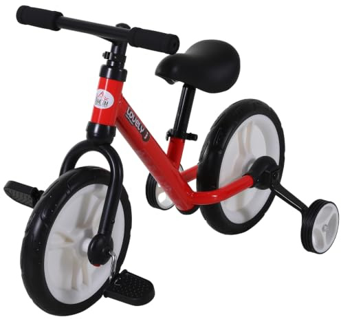 HOMCOM Kinder Laufrad ab 2-5 Jahre Lauflernrad mit Stützrädern Rot | Pedalen, Höhenverstellbarem Sitz, Spielzeug Balance Bike, für Kleinkinder, Erste Geburtstag Geschenk