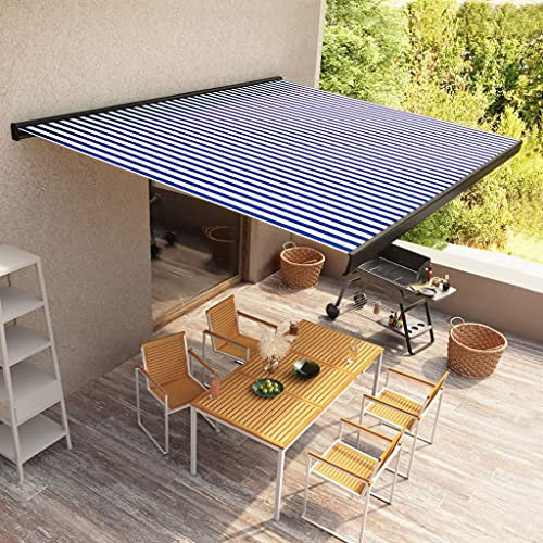 Gecheer Kassettenmarkise mit Motor 450x300 cm Blau und Weiß motorisiert für einfaches Öffnen und Schließen ideal für Terrassen und Gärten