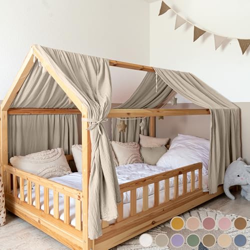 lilimaus Hausbett Himmel [in 12 Farben] Betthimmel Hausbett aus 100% | Baumwolle Musselin - Stoffhimmel für Hausbett Deko Mädchen & Jungen - Himmel für Hausbett Kinder - Bett Vorhang Kinderbett
