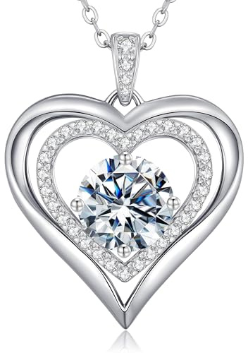 CDE Moissanit Halskette für Damen Silber 925 Kette Herz Schmuck Geschenk | Herz Halskette Geschenk für Frauen Weihnachten Muttertags Weihnachten Valentinstag Geburtstags Geschenk Hochzeit Jubiläum
