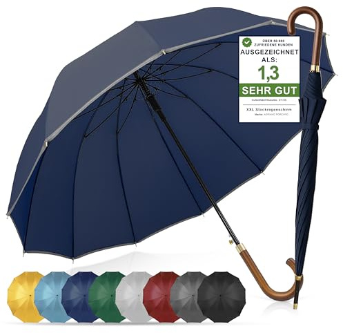 ADRIANO PORCARO® Regenschirm Sturmfest I Ø120cm Schirm I Regenschirm Groß XXL mit Reflektierendem Rand I 12 Streben Stockschirm I inkl. Schirmhülle - Für Herren & Damen I Blau