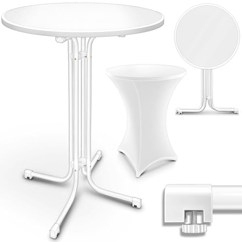tillvex® Gastro Stehtisch klappbar Ø70cm mit Husse - FERTIG MONTIERT | Bistrotisch Klapptisch rund - wetterfester Partytisch | Bartisch Indoor & Outdoor | Gartentisch für Garten Party Hochzeit