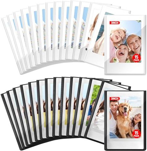 DRADERCH 30 Stück Magnet Bilderrahmen Kühlschrank 9.3x6.3 cm | Magnetische Mini Fotorahmen für Polaroid Instax Mini Film, Magnetrahmen für Fotos, Postkarten & DIY(Schwarz*15, Weiß*15)