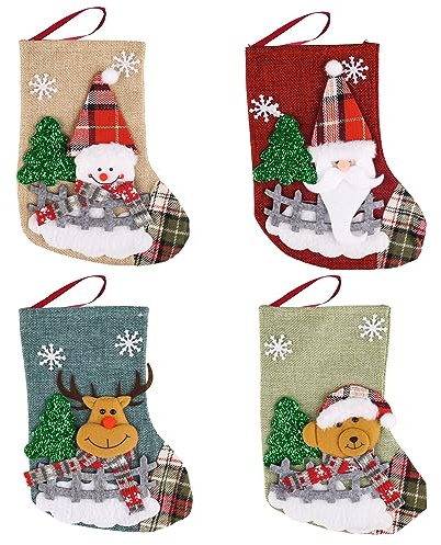Ailvor 4 Stück Nikolausstrumpf, Weihnachtsstrumpf, Nikolaus Socken | Nikolausstiefel zum Befüllen, Nikolaussocke Personalisiert für Kamin, Weihnachtsbaum, Wand, Treppe Weihnachtsdeko