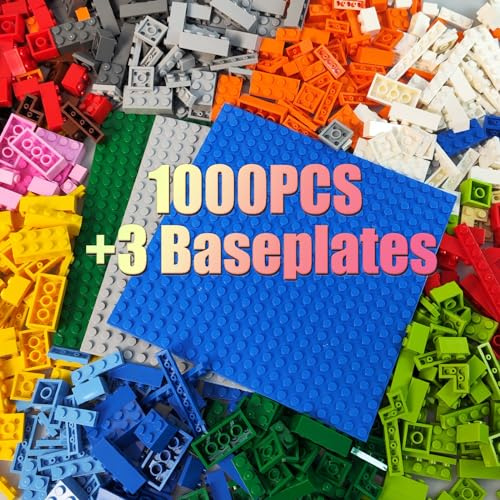 HUIZDQ 1000 Stück Bauklötze, Klassische stapelbare Grundplatten, 3 6,3 x 6,3 Blaue, graue und grüne Grundplatten, kompatibel mit Allen großen Marken