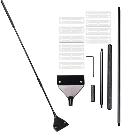 Kiuiom Algenschaber Aquariumschaber,Aquarium Reinigungswerkzeuge,Aquarium Algen Rasiermesser Schaber,62cm aus Edelstahl mit Abnehmbarer Stange 10 Klingen für Reinigung von Aquarien-Glas-Fischbecken