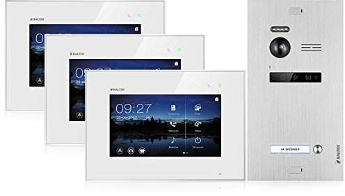 Balter EVO Video Türsprechanlage, Touchscreen, 3X 7 Zoll Monitor, 2-Draht Bus, Türstation für Einfamilienhaus Türklingel, 150° Weitwinkel-Kamera, Silber-Weiß