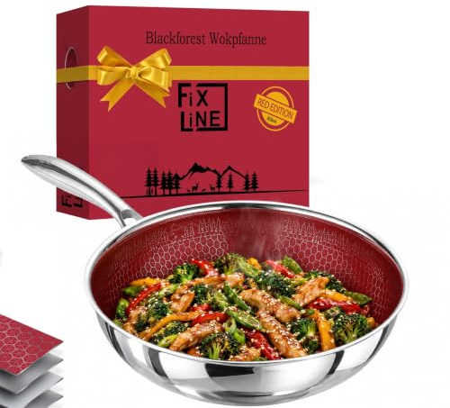 FIXLINE® BLACK FOREST Wokpfanne 28cm - kratzfeste Beschichtung ohne PTFE - alle Herdarten inkl. Induktion - Backofengeeignet bis 230°C - Einfache Reinigung - Perfekte Geschenkidee