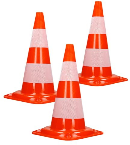 ECD Germany 3 Stück Verkehrskegel Pylone 47 cm, Orange-Weiß, Verkehrsleitkegel mit 2 reflektierenden Streifen, stapelbar & flexibel, Warnleitkegel Warnkegel Leitkegel Verkehrshütchen Markierungskegel