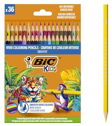 BIC Kids Buntstifte aus 100% verantwortungsvoll angebautem Holz, zum malen, in 36 Farben