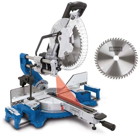 Scheppach Kappsäge HM305SL mit Laser | 180mm Schnitthöhe | 340mm Schnittlänge | 2000W | Ø305mm Sägeblatt | Softstart & Posaunenauszug | Beidseitig 48°neigbarer Sägekopf | Kapp-Zugsäge Gehrungssäge
