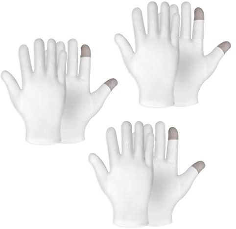 Sibba Touchscreen Feuchtigkeitshandschuhe,Feuchtigkeitsspendende Handschuhe | 3 Paar, Weiße Baumwolle, über Nacht, Schlafenzeit, Heilung, Schlaflotion, HandSpa Behandlung, Reparatur