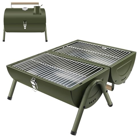 kisidus Holzkohlegrill Tragbarer Grill Doppel Grillfläche 33,7 x 21,5 cm | Kohle BBQ Grills, Leichter Tischgrill, Für Outdoor Picknick Camping