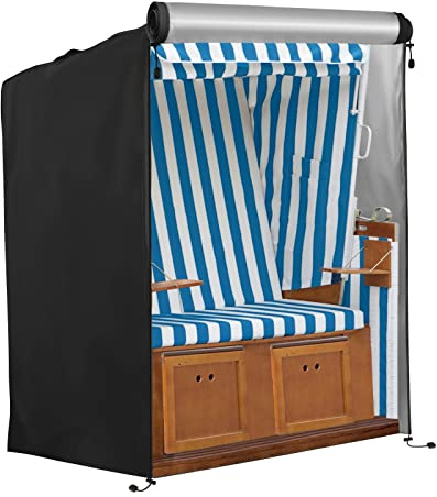 Finew Strandkorb Schutzhülle Winterfest aus 420D Oxford Stoff, 135x105x175/140cm Strandkorbhülle Winddicht, UV Beständig, Reißfest, Abdeckung Strandkorb Wasserdicht（Schwarz）