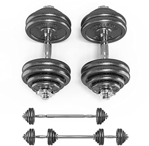 PROIRON Hanteln, Hantelset aus Gusseisen, 2 in 1 Kurzhanteln & Langhantel mit Verbindungsrohr, 5-30kg verstellbar Hantel Set 2er Kurzhantelset, Professionell Dumbbell Gewichten für Krafttraining