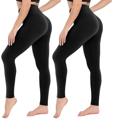 CAMPSNAIL 2er Pack Leggings Damen Schwarz High Waist Sport Leggins Blickdicht Sporthose für Gym Yoga（2er Pack- Schwarz，L-XL