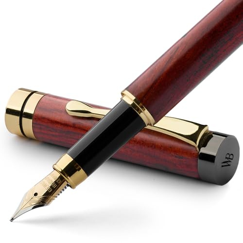 Wordsworth & Black Füller Set Holz, Bambus, Edel, Kalligraphie, Feder M | Füllfederhalter, Fountain Pen, Rosenholz, Geschenk Männer & Frauen, 18K Deutsches Iridium, Konverter + 6 Tintenpatronen