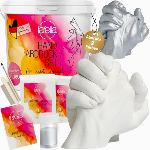 Larella Made in Germany 3D Handabdruck-Set für Paare Geschenke - mit 1 FARBE - Gipsabdruck-Set Hände Paar - Jahrestag Geschenk für Sie und Ihn - Gips Handabdruck Set
