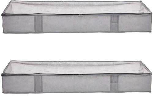 Amazon Basics Unterbettkommode mit Reißverschluss und transparenter Oberseite aus Vinyl, 2er-Pack, Grau, ‎106.7 x 45.7 x 15.2 cm