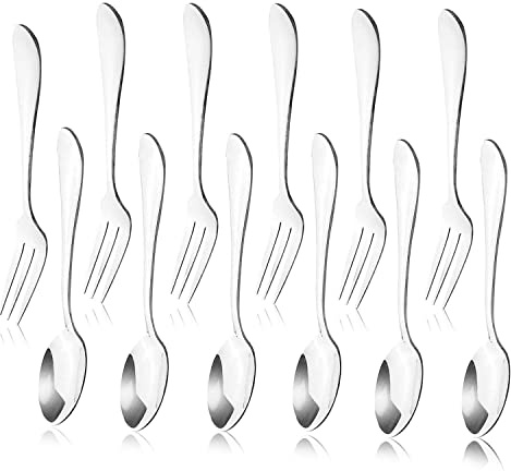12 stücke Edelstahl Tee Abendessen Server Löffel und Kuchen Obst Gabeln Küche Zubehör Hochzeit für Dessert, Salat, Vorspeise, Cocktail (6 Gabeln + 6 Löffel)