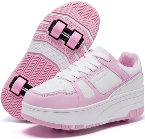 Jungen Mädchen Schuhe mit Rollen Skate, Kinder Rollschuhe Schuhe mit 4 Rollen Abnehmbar, Komfort Outdoor Sportschuhe für Kinder