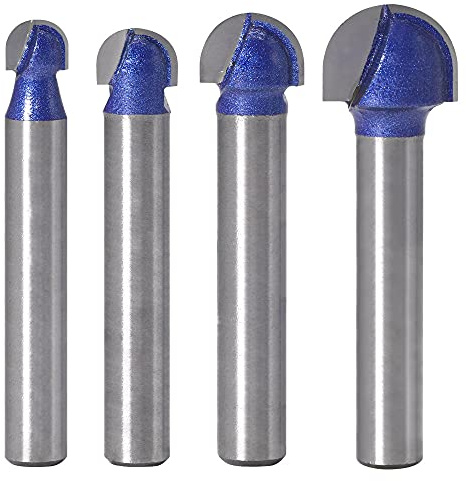 Saipor 4 tlg Oberfräser Hohlkehlfräser Set 6 mm Schaft Fräser | Rund Nase Cove Core Box Fräser Radiusfräser Kugelfräser Hartmetall Holzbearbeitung Fräser Professional Zubehör