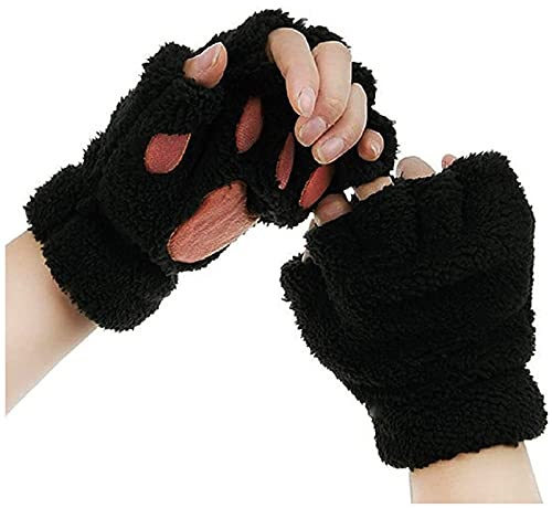 Niedlich Katze Klaue Pfote Plüschwarmen Fingerlose Handschuhe Kawaii Handschuhe Cosplay Kunstpelz Warm Katzen Handschuhe Löwenpfoten Winter Halbfingerhandschuhe für Mädchen Frauen
