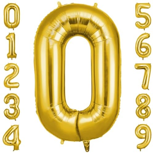 OFFCUP Zahlen Luftballon Gold, Jumbo Folienballon Zahl 0 | 40 Zoll Helium Ballons Geburtstag zahlen Luftballon Geburtstagsdeko Jubiläumsparty Dekoration