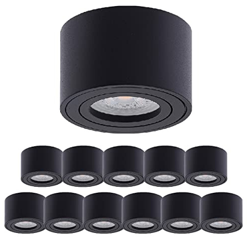 Oktaplex 12 Stück Aufbauspot Lile Schwarz - inkl. LED Modul 3-stufig dimmbar 4,8W 230V 3000K warmweiß 80x50mm Aufputz Aufbaustrahler Alu Schwenkbar