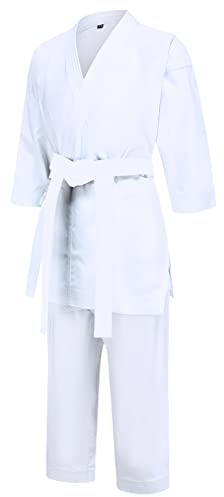 Amur Leopard Kinder Kampfsportanzug Karate Basic Jungen Mädchen Judoanzug mit Weißer/Schwarzer Gürtel, Weißer Gürtel, 140