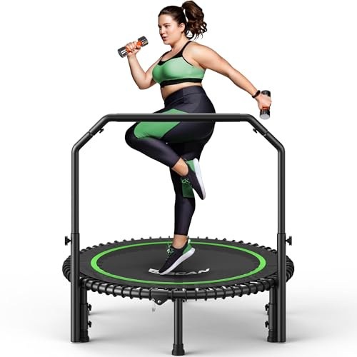 BCAN Rebounder-Trampolin für Erwachsene,102/122cm,204/250kg Belastbarkeit,mit Bungee-Seilen,verstellbarem Griff,stabil,leise,für drinnen und draußen,Ganzkörpertraining,Entspannung zu Hause