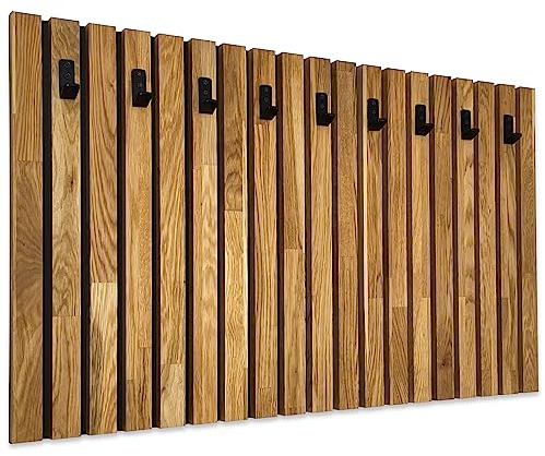 FLEXISTYLE Kleiderhaken Holz Eiche Schwarz – Wandgarderobe Paneel 100x60 cm, Garderobenhaken, Flurgarderobe, Wandhaken, Garderobe Flur, Garderobe Holz, Garderobe Eiche, Wandgarderoben Panelle