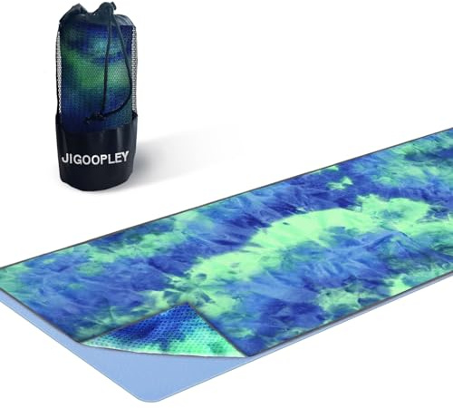 Yoga Handtuch Rutschfest für Yogamatte - Schnelltrocknendes Yogatuch, Yogadecke & Yoga Zubehör - Leicht & Faltbar für Reise - Mit Grip für Pilates, Grün & Blau