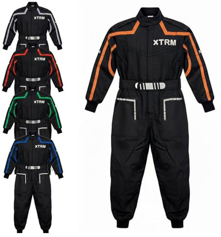 3GO Kinder Motocross Motorrad Rennanzug Kart Overall Neue Motorrad-Kleidung für Kind für Quad MX Gelände Off-Road-Trials Go-Karting ATV MTB BMX Enduro Dirt Bike Einteiler-Anzug, schwarz/orange, XS