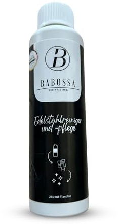 BABOSSA Edelstahlreiniger für Grill & Backofen – Grillreiniger extra stark für Edelstahloberflächen – Hohe Ergiebigkeit, schnelle Wirkung, Made in Germany – Ohne Wasser, 250ml